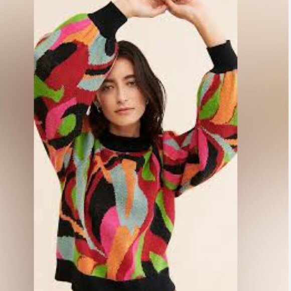 FARM Rio Sweaters - Farm Rio The Dance Knit Sweater Colorful Vibrant Abstract Pullover size M